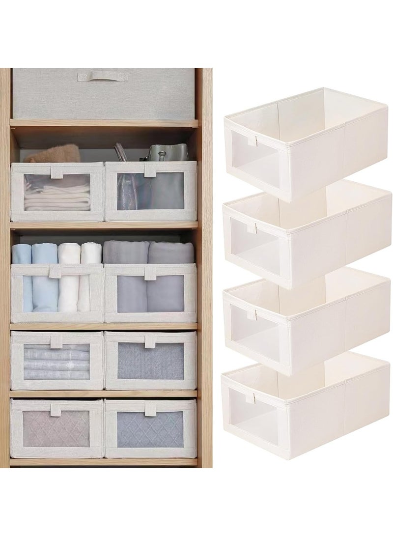 FUOE Linen Closet Organizers And Storage, 4 Pack Storage Bins Baskets for Organization Foldable Organizer with Clear Window Organizing Clothing, Jeans, Shelves - Image 1